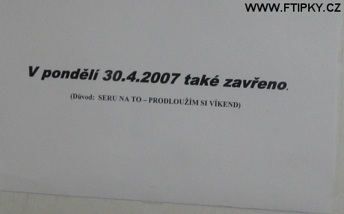 V pondělí také zavřeno